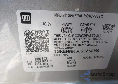 2025 GMC Acadia Awd Elevation from USA, damaged, VIN 1GKENNRS8SJ214390